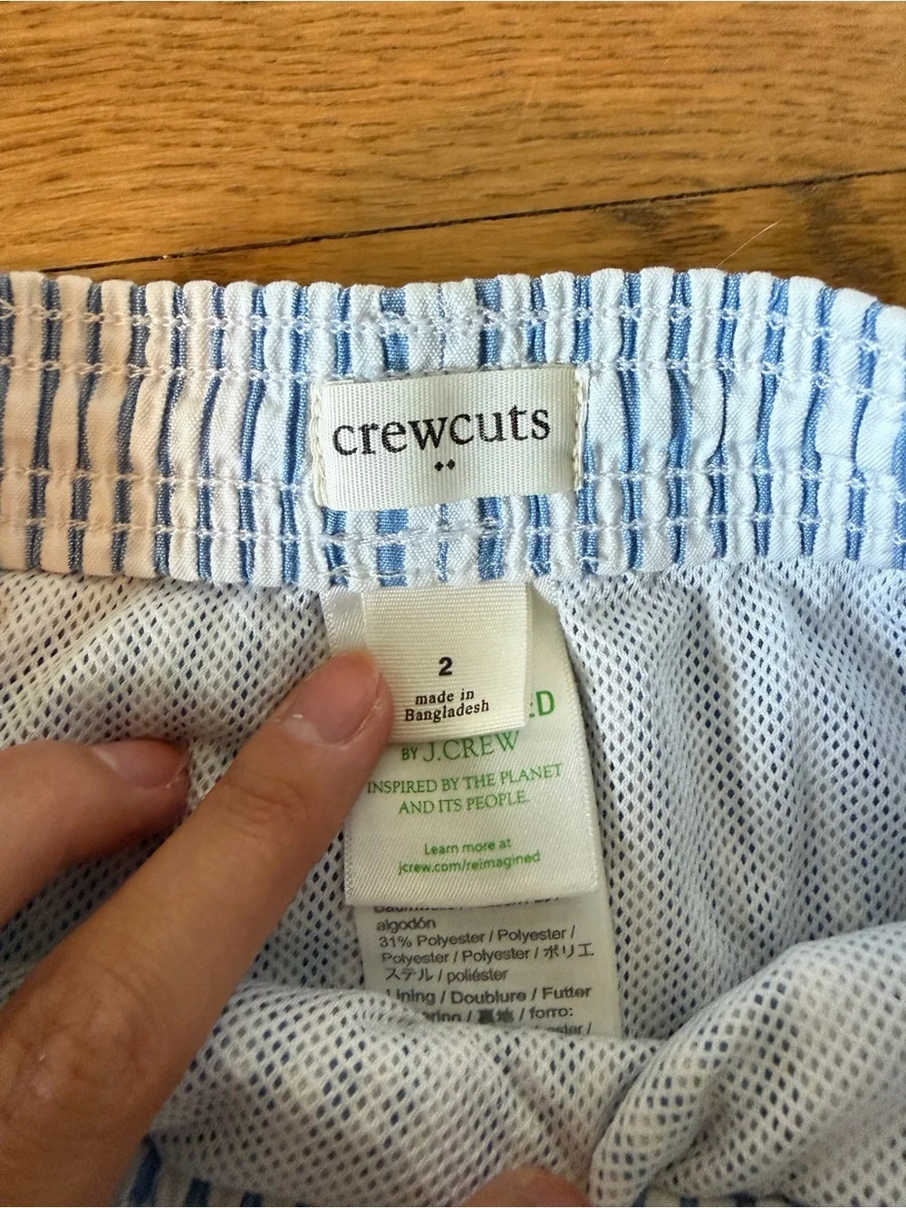 Crewcuts Blue and White Seersucker Swim Trunks